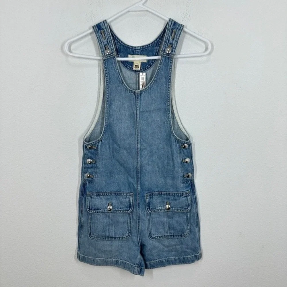 Madewell Scoopneck Denim Shortalls Chambray‎ Blue XXS Button Front Patch Pockets - Picture 6 of 14